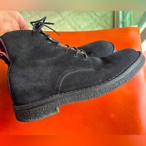 RARE Paul Smith Black Suede Echo Boots, print fabric inside tongue, UK 6/EU 40